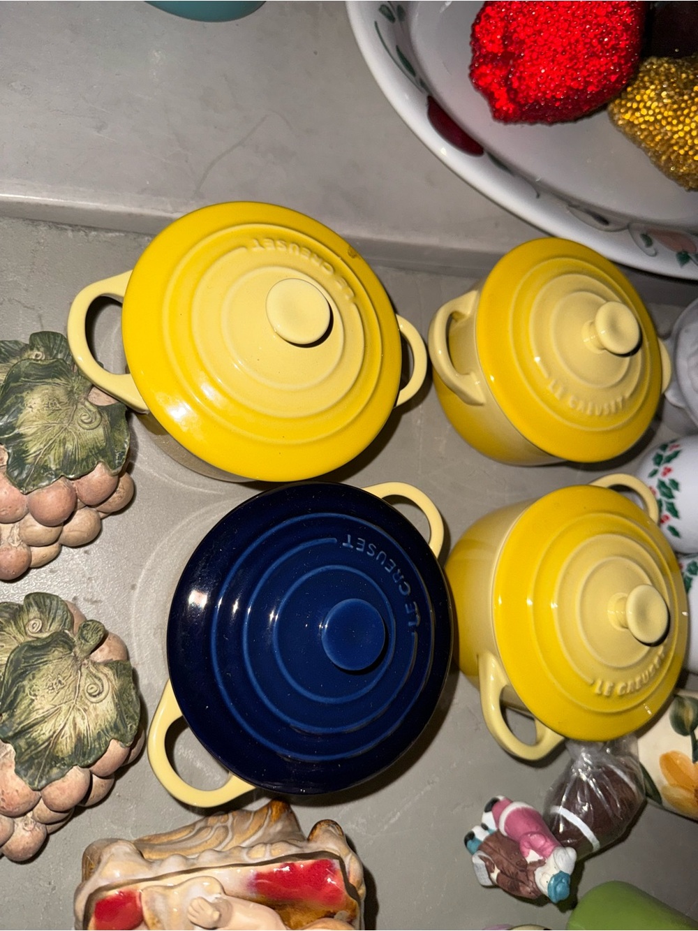 Le Creuset Mini Cocotte Set in Yellow and Navy Blue